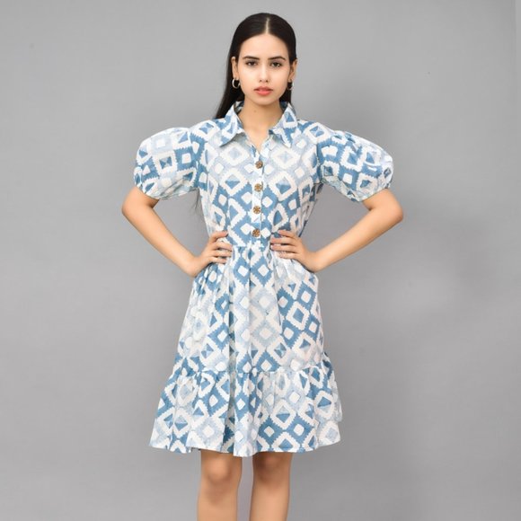 BRAND NEW Women Cotton Hand-block One Piece Midi Dress - Picture 2 of 6